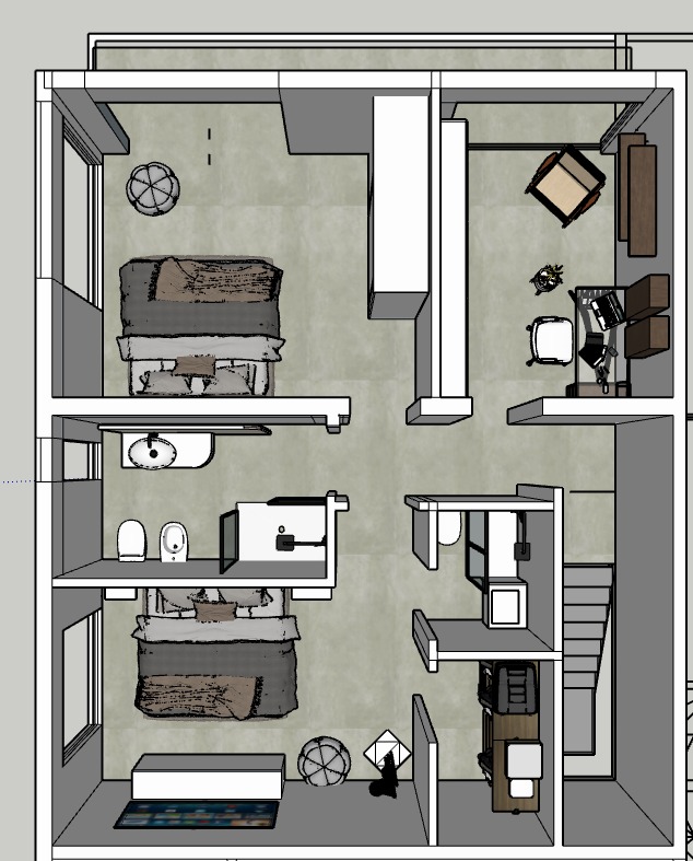 Pianta tecnica primo piano Taglia L — camere, bagni, studio